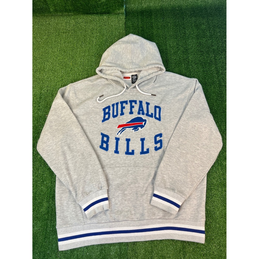 NFL Team Apparel Buffalo Bills Hoodie Mens XL Gray Embroidered Pullover Striped